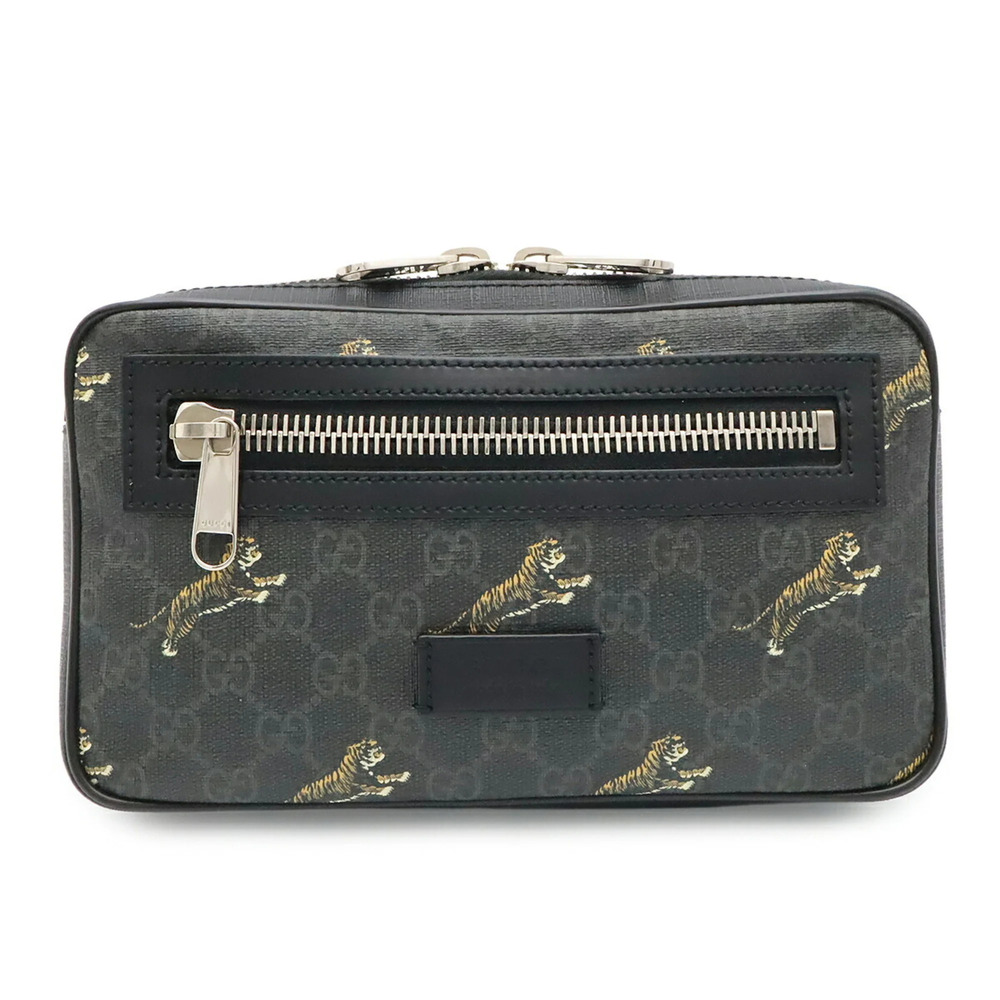 GUCCI GG Supreme Web Line Tiger Waist Bag, Body Belt Leather, Black, Dark Gra...